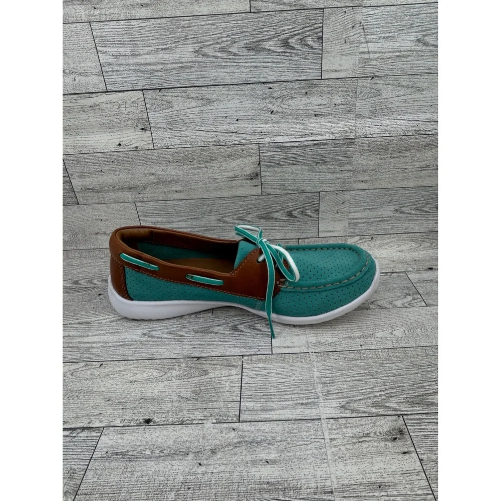 Clarks Collection Teal Suede Boat Shoes‎ Brown Leather Trim 7M 26100156